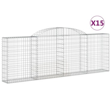 vidaXL Συρματοκιβώτια Τοξωτά 15 τεμ. 300x30x100/120 εκ. Γαλβαν. Ατσάλι