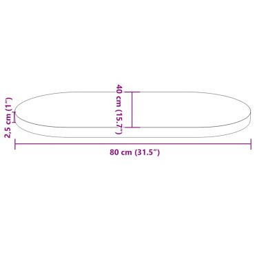 vidaXL Επιφάνεια Τραπεζιού Οβάλ 80x40x2,5cm από Μασίφ Ξύλο Πεύκου 1 τεμ.