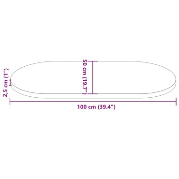 vidaXL Επιφάνεια Τραπεζιού Οβάλ 100x50x2,5cm Μασίφ Ξύλο Πεύκου 1 τεμ.