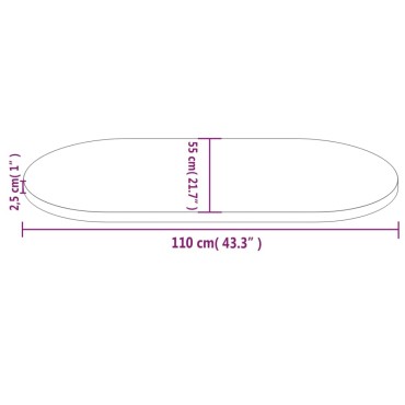 vidaXL Επιφάνεια Τραπεζιού Οβάλ 110x55x2,5cm Μασίφ Ξύλο Πεύκου 1 τεμ.