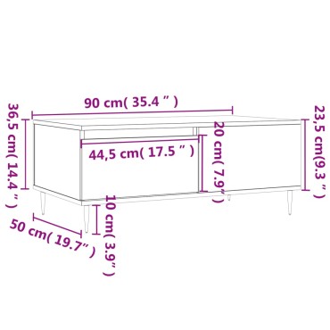vidaXL Τραπεζάκι Σαλονιού Λευκό 90x50x36,5cm Επεξεργασμένο Ξύλο 1 τεμ.