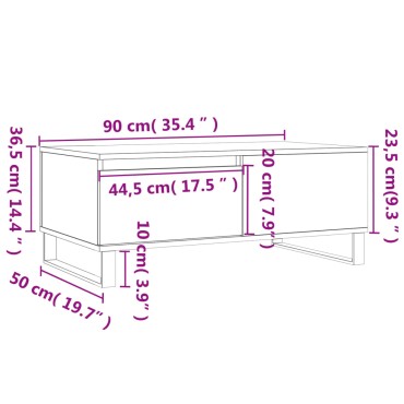 vidaXL Τραπεζάκι Σαλονιού Καπνιστή Δρυς 90x50x36,5cm Επεξεργ. Ξύλο 1 τεμ.