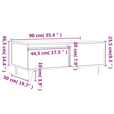 vidaXL Τραπεζάκι Σαλονιού Καφέ Δρυς 90x50x36,5cm Επεξεργασμ. Ξύλο 1 τεμ.