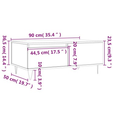 vidaXL Τραπεζάκι Σαλονιού Sonoma Δρυς 90x50x36,5cm Επεξεργασμ. Ξύλο 1 τεμ.