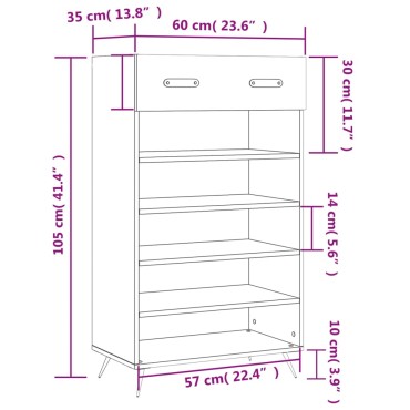 vidaXL Παπουτσοθήκη Γυαλιστερό Λευκό 60x35x105cm Επεξεργασμένο Ξύλο