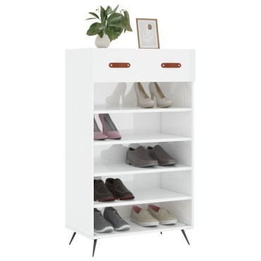 vidaXL Παπουτσοθήκη Γυαλιστερό Λευκό 60x35x105cm Επεξεργασμένο Ξύλο