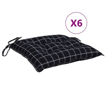 vidaXL Μαξιλάρια Καρέκλας 6 τεμ. Μαύρο Καρό 40x40x7cm Υφασμάτινα