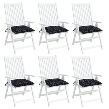 vidaXL Μαξιλάρια Καρέκλας 6 τεμ. Μαύρο Καρό 40x40x7cm Υφασμάτινα