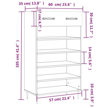 vidaXL Παπουτσοθήκη Λευκή 60x35x105cm από Επεξεργασμένο Ξύλο 1 τεμ.