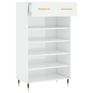 vidaXL Παπουτσοθήκη Γυαλιστερό Λευκό 60x35x105cm Επεξεργασμένο Ξύλο 1 τεμ.