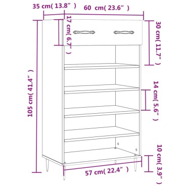 vidaXL Παπουτσοθήκη Γκρι Σκυροδέματος 60x35x105cm από Επεξεργ. Ξύλο 1 τεμ.