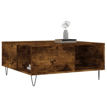 vidaXL Τραπεζάκι Σαλονιού Καπνιστή Δρυς 80x80x36,5cm Επεξεργασμ. Ξύλο 1 τεμ.