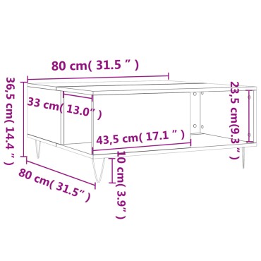 vidaXL Τραπεζάκι Σαλονιού Καπνιστή Δρυς 80x80x36,5cm Επεξεργασμ. Ξύλο 1 τεμ.