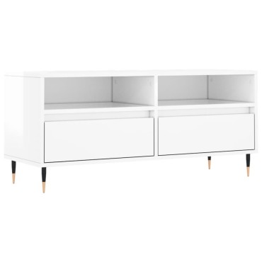 vidaXL Έπιπλο Τηλεόρασης Γυαλ. Λευκό 100x34,5x44,5cm Επεξεργ. Ξύλο