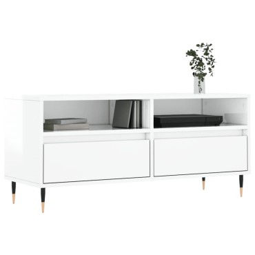 vidaXL Έπιπλο Τηλεόρασης Γυαλ. Λευκό 100x34,5x44,5cm Επεξεργ. Ξύλο