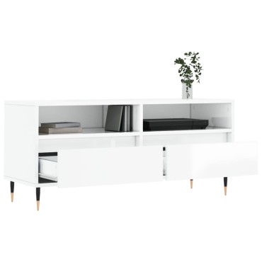 vidaXL Έπιπλο Τηλεόρασης Γυαλ. Λευκό 100x34,5x44,5cm Επεξεργ. Ξύλο