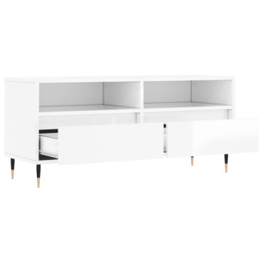 vidaXL Έπιπλο Τηλεόρασης Γυαλ. Λευκό 100x34,5x44,5cm Επεξεργ. Ξύλο