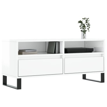 vidaXL Έπιπλο Τηλεόρασης Γυαλ. Λευκό 100x34,5x44,5cm Επεξεργ. Ξύλο