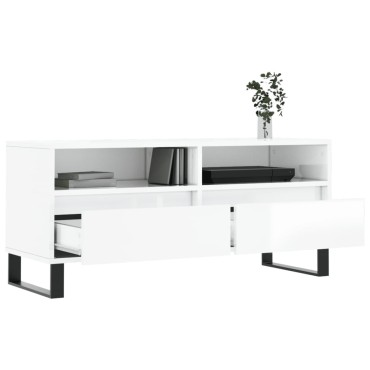 vidaXL Έπιπλο Τηλεόρασης Γυαλ. Λευκό 100x34,5x44,5cm Επεξεργ. Ξύλο