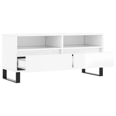 vidaXL Έπιπλο Τηλεόρασης Γυαλ. Λευκό 100x34,5x44,5cm Επεξεργ. Ξύλο
