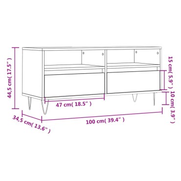 vidaXL Έπιπλο Τηλεόρασης Γυαλ. Λευκό 100x34,5x44,5cm Επεξεργ. Ξύλο