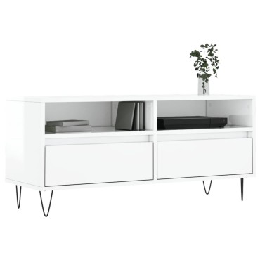vidaXL Έπιπλο Τηλεόρασης Γυαλ. Λευκό 100x34,5x44,5cm Επεξεργ. Ξύλο