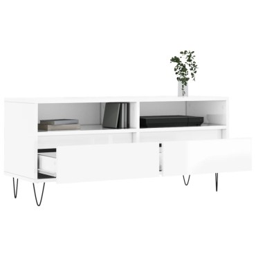 vidaXL Έπιπλο Τηλεόρασης Γυαλ. Λευκό 100x34,5x44,5cm Επεξεργ. Ξύλο