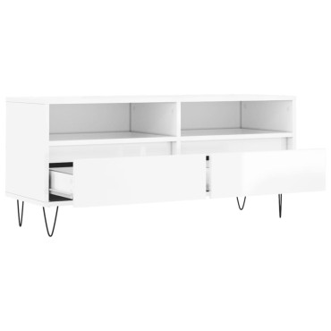 vidaXL Έπιπλο Τηλεόρασης Γυαλ. Λευκό 100x34,5x44,5cm Επεξεργ. Ξύλο