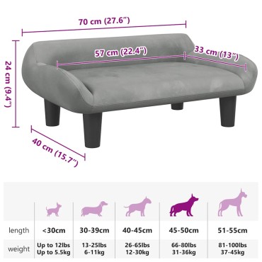 vidaXL Κρεβάτι Σκύλου Ανοιχτό Γκρι 70 x 40 x 24 εκ. Βελούδινο