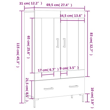 vidaXL Ντουλάπα Γυαλ. Λευκό 69,5x31x115cm από Επεξεργασμένο Ξύλο 1 τεμ.