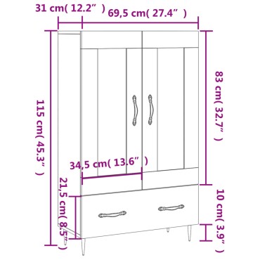 vidaXL Ντουλάπα Καφέ Δρυς 69,5x31x115cm από Επεξεργασμένο Ξύλο 1 τεμ.