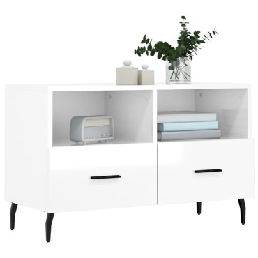 vidaXL Έπιπλο Τηλεόρασης Γυαλ. Λευκό 80x36x50cm Επεξεργασμένο Ξύλο