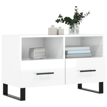 vidaXL Έπιπλο Τηλεόρασης Γυαλ. Λευκό 80x36x50cm Επεξεργασμένο Ξύλο