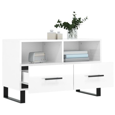 vidaXL Έπιπλο Τηλεόρασης Γυαλ. Λευκό 80x36x50cm Επεξεργασμένο Ξύλο