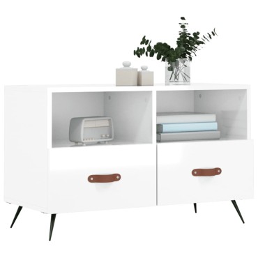 vidaXL Έπιπλο Τηλεόρασης Γυαλ. Λευκό 80x36x50cm Επεξεργασμένο Ξύλο