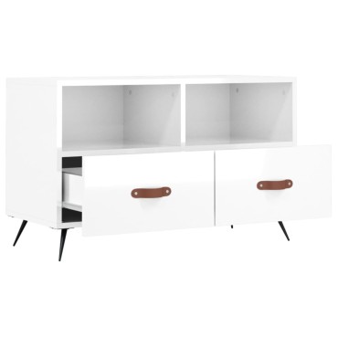 vidaXL Έπιπλο Τηλεόρασης Γυαλ. Λευκό 80x36x50cm Επεξεργασμένο Ξύλο