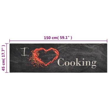 vidaXL Χαλί Κουζίνας Πλενόμενο Μαύρο Επιγρ. Cooking 45x150 εκ. Βελούδο