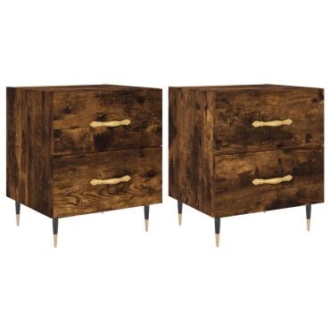 vidaXL Κομοδίνα 2 τεμ. Καπνιστή Δρυς 40x35x47,5cm Επεξεργ. Ξύλο