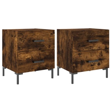 vidaXL Κομοδίνα 2 τεμ. Καπνιστή Δρυς 40x35x47,5cm Επεξεργ. Ξύλο
