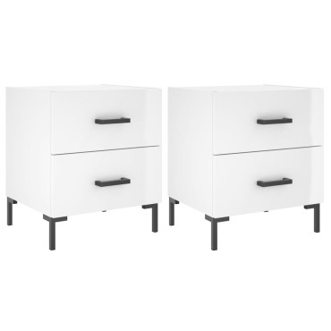 vidaXL Κομοδίνα 2 τεμ. Γυαλ. Λευκό 40x35x47,5cm από Επεξεργ. Ξύλο