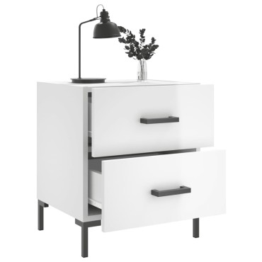 vidaXL Κομοδίνα 2 τεμ. Γυαλ. Λευκό 40x35x47,5cm από Επεξεργ. Ξύλο