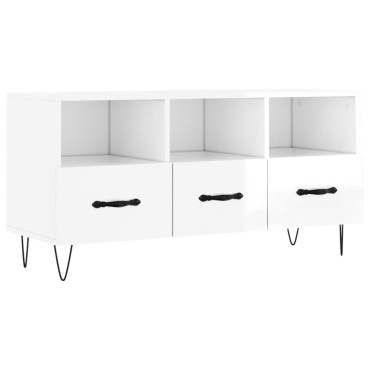 vidaXL Έπιπλο Τηλεόρασης Γυαλ. Λευκό 102x36x50cm Επεξεργασμένο Ξύλο