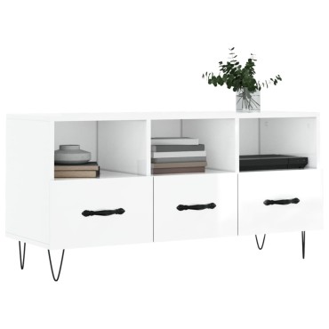 vidaXL Έπιπλο Τηλεόρασης Γυαλ. Λευκό 102x36x50cm Επεξεργασμένο Ξύλο