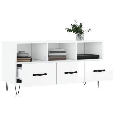vidaXL Έπιπλο Τηλεόρασης Γυαλ. Λευκό 102x36x50cm Επεξεργασμένο Ξύλο