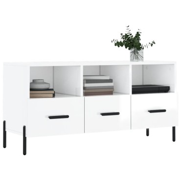 vidaXL Έπιπλο Τηλεόρασης Γυαλ. Λευκό 102x36x50cm Επεξεργασμένο Ξύλο