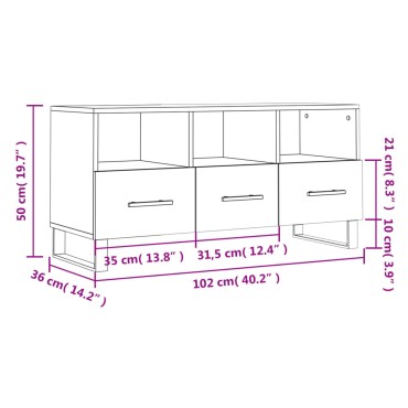 vidaXL Έπιπλο Τηλεόρασης Γκρι Σκυροδέματος 102x36x50cm Επεξ. Ξύλο