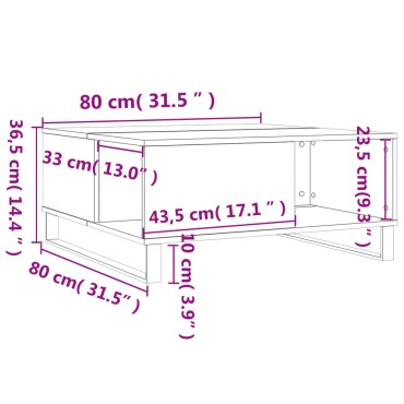 vidaXL Τραπεζάκι Σαλονιού Καπνιστή Δρυς 80x80x36,5cm Επεξεργασμ. Ξύλο 1 τεμ.