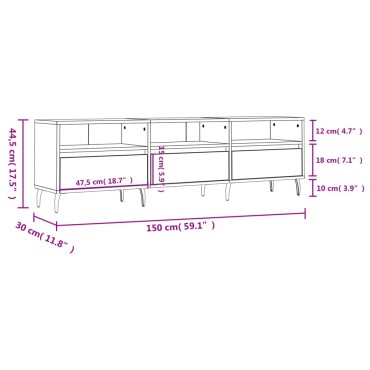 vidaXL Έπιπλο Τηλεόρασης Γυαλ. Λευκό 150x30x44,5cm Επεξεργασμένο Ξύλο