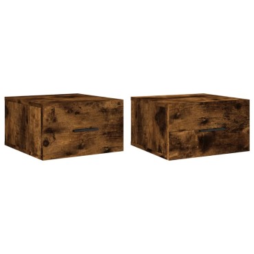vidaXL Κομοδίνα Επιτοίχια 2 τεμ. Καπνιστή Δρυς 35x35x20cm