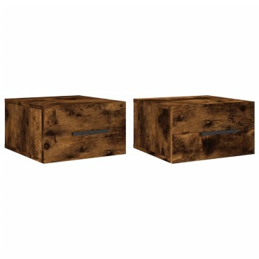 vidaXL Κομοδίνα Επιτοίχια 2 τεμ. Καπνιστή Δρυς 35x35x20cm
